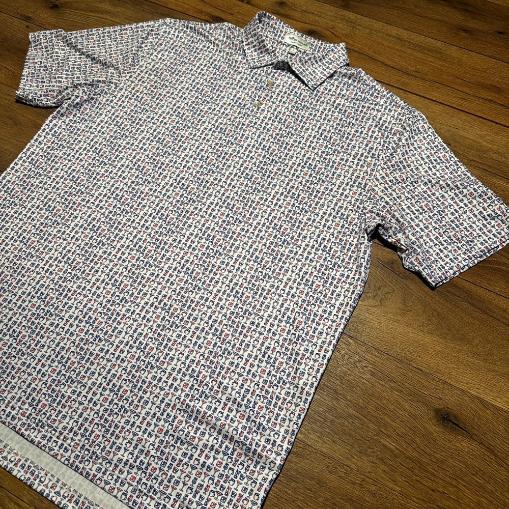 Peter Millar White Cocktail Print Polo Shirt Mens Large Butler Country Club